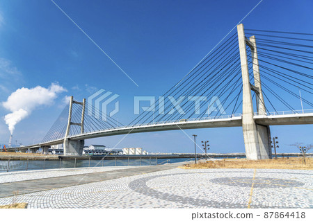 Blue Sky and Matsukawaura Ohashi, Soma City, Fukushima Prefecture 87864418
