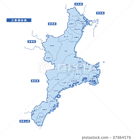 Mie Prefecture Map Simple Light Blue Municipality Mie Prefecture Map Simple Light Blue Municipality 87864578