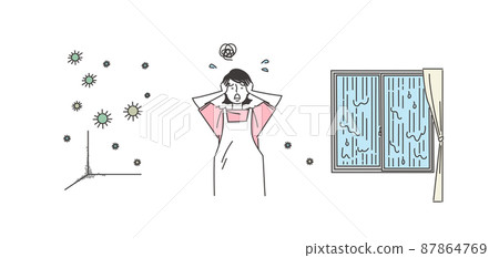 Woman in rain, mold and apron 87864769