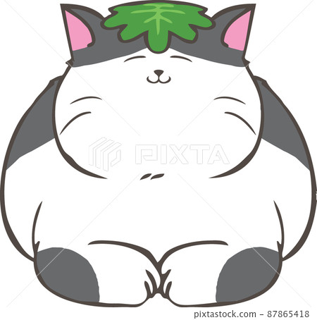 Brindle cat with Kashiwamochi leaves on its head Brindle cat with Kashiwamochi leaves on its head 87865418