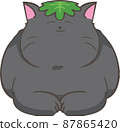 A black cat with Kashiwamochi leaves on his head 87865420