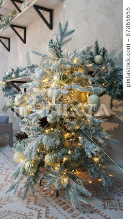 New Year's interior, festive tree, Christmas wreath New Year's interior, festive tree, Christmas wreath 87865656