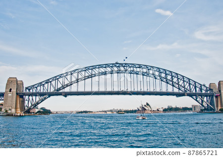 Sydney Harbour Bridge with Opera House far away in Sydney Harbour Australia Sydney Harbour Bridge with Opera House far away in Sydney Harbour Australia 87865721
