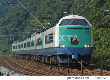 北陸本線椿田栗倉JR東485系R1編隊（新潟）白鷹 87865973