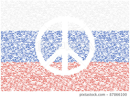 Abstract Geometric Circle dot pattern particle Peace icon shape with Russia national flag, VR technology Peaceful Pray and Stop war design gold color illustration on white background with copy space Abstract Geometric Circle dot pattern particle Peace icon shape with Russia national flag, VR technology Peaceful Pray and Stop war design gold color illustration on white background with copy space 87866100