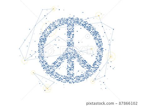 Abstract Geometric Circle dot pattern particle Peace icon shape, VR technology Peaceful Pray and Stop war design blue color illustration on white background with copy space Abstract Geometric Circle dot pattern particle Peace icon shape, VR technology Peaceful Pray and Stop war design blue color illustration on white background with copy space 87866102