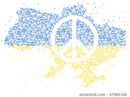 Abstract Geometric Circle dot pattern particle Peace icon shape with Ukraine national flag, VR technology Peaceful Pray and Stop war concept design illustration on white background with copy space Abstract Geometric Circle dot pattern particle Peace icon shape with Ukraine national flag, VR technology Peaceful Pray and Stop war concept design illustration on white background with copy space 87866106