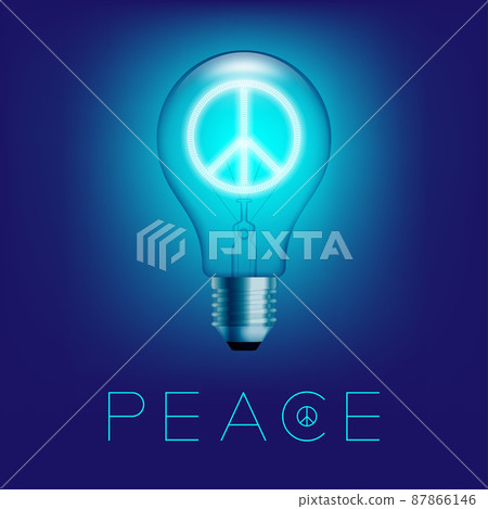 Peace icon Incandescent light switch on, Peaceful Pray and Stop war concept design illustration isolated on blue gradient background with copy space, vector Peace icon Incandescent light switch on, Peaceful Pray and Stop war concept design illustration isolated on blue gradient background with copy space, vector 87866146