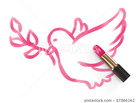 Dove or Pigeon with olive branch drawing by Lipstick pink color, Peace Pray and Stop war concept design illustration isolated on white background with copy space, vector 87866162