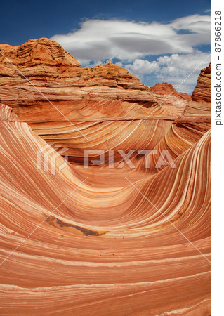 Vermilion Cliffs Nature Reserve The Wave Highlights and Blue Sky in Arizona, USA 87866218