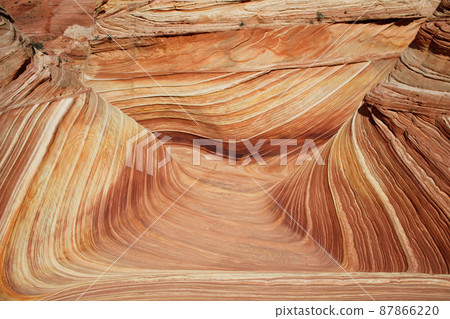 Highlights of The Wave, a rippling formation in the Vermilion Cliffs Nature Reserve in Arizona, USA 87866220