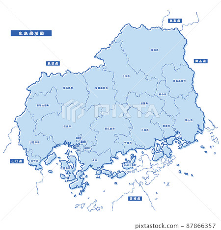 Hiroshima Prefecture Map Simple Light Blue Municipality 87866357
