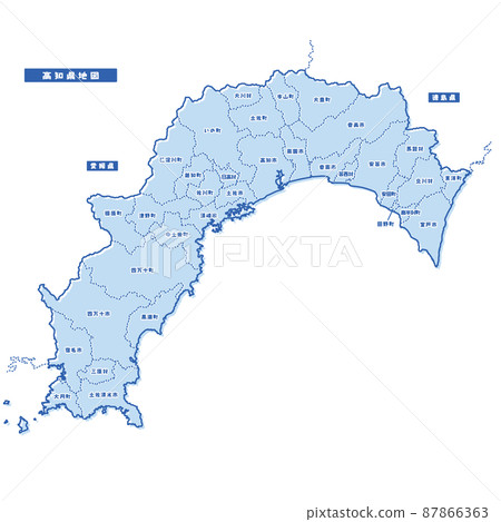 高知縣地圖簡單的淺藍色自治市 87866363