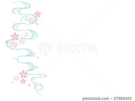 Cherry blossoms and hand-painted running water pattern, small cherry blossoms, white background 87866883