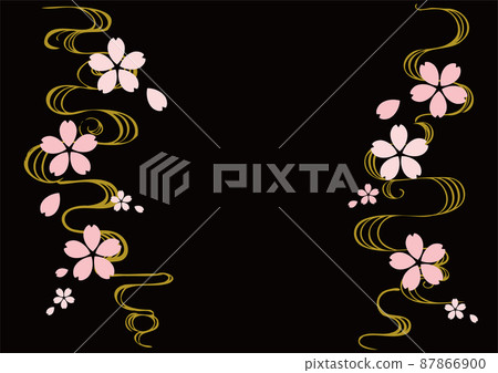 櫻花和手繪流水圖案，黑色背景 87866900