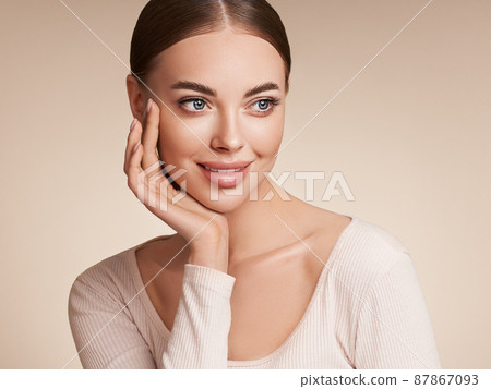 Portrait beautiful young woman with clean fresh skin Portrait beautiful young woman with clean fresh skin 87867093