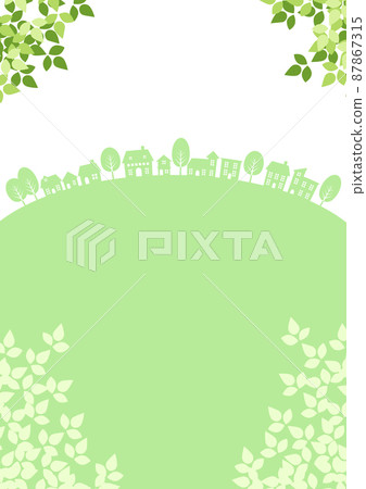 新鮮的綠色城市景觀剪影背景垂直凸 87867315