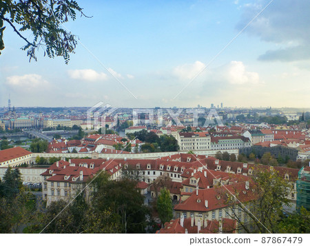 The entire cityscape of Prague with red roofs at the observation deck in downtown Prague, Czech Republic The entire cityscape of Prague with red roofs at the observation deck in downtown Prague, Czech Republic 87867479