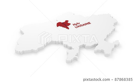 3d stylized schemitic map of Ukraine with f Kyiv Kiev capital cyty on white background 3d stylized schemitic map of Ukraine with f Kyiv Kiev capital cyty on white background 87868385