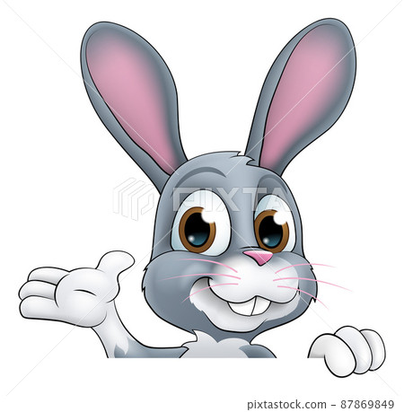 Easter Bunny Rabbit Cartoon Character Peeking Sign Easter Bunny Rabbit Cartoon Character Peeking Sign 87869849