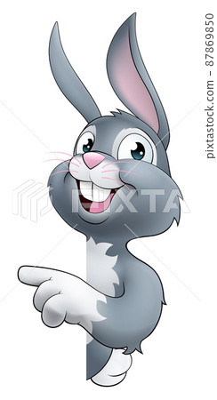 Easter Bunny Rabbit Cartoon Character Peeking Sign Easter Bunny Rabbit Cartoon Character Peeking Sign 87869850