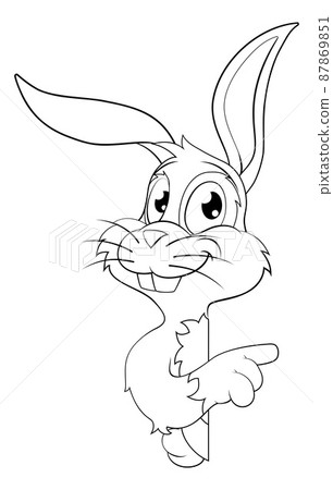 Easter Bunny Rabbit Cartoon Character Peeking Sign 87869851