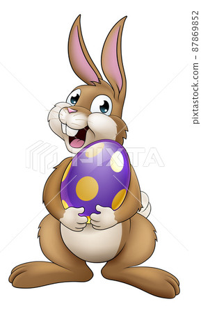 Easter Bunny Cartoon Rabbit With Giant Egg Easter Bunny Cartoon Rabbit With Giant Egg 87869852