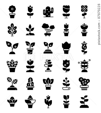 solid glyph plant flower decoration icons 87870228