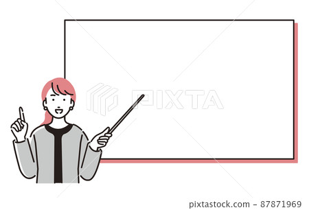 A business person woman with a person whiteboard and a pointer A business person woman with a person whiteboard and a pointer 87871969