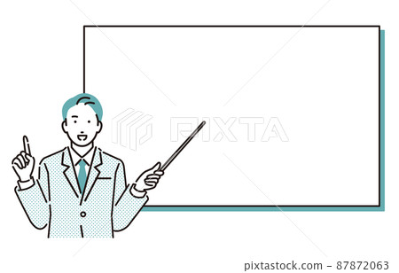 Person Business person male with whiteboard and pointer 87872063
