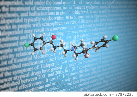 Haloperidol scientific molecular model, 3D rendering Haloperidol scientific molecular model, 3D rendering 87872223