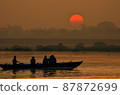 Sunrise over the Ganges in India 87872699