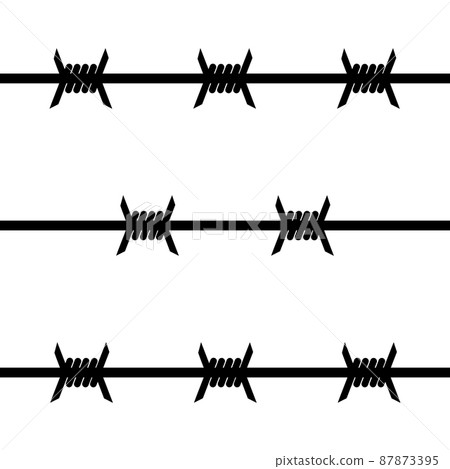 Barbed wire fence sign with sharp spikes, barbed wire to protect the territory 87873395