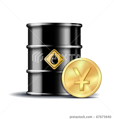 Oil barrel and gold yuan currency coin isolated on white 87873640