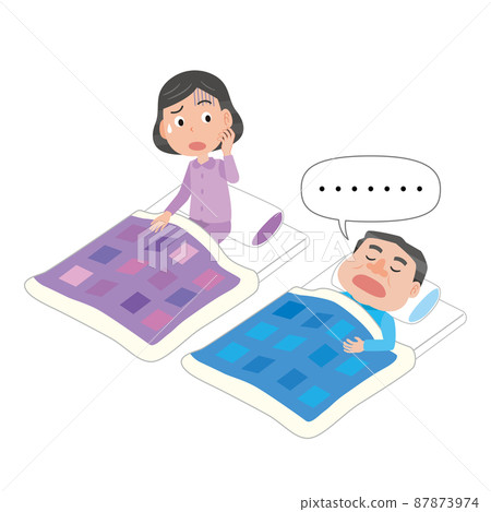 Wife worried about her husband's breathing during sleep 87873974