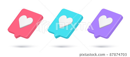 Multicolored realistic 3d icon heart online dating quick tips notification set vector illustration 87874703