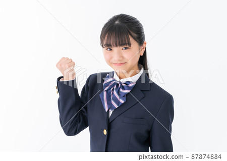 初中生做一個白色背景的膽量姿勢 87874884