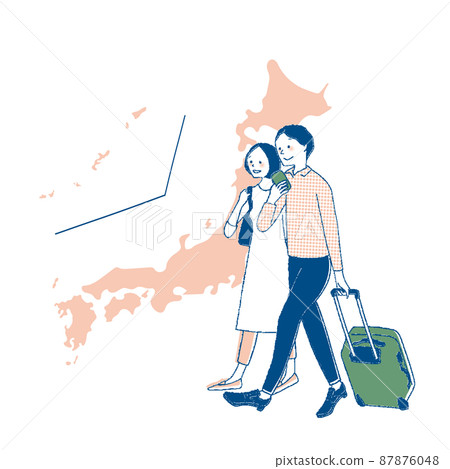 Traveling men and women and Japanese map Traveling men and women and Japanese map 87876048