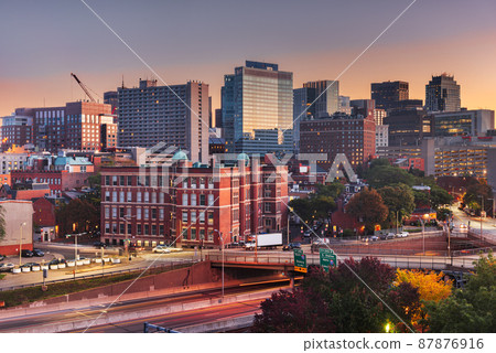 Boston, Massachusetts, USA Cityscape over Highways 87876916