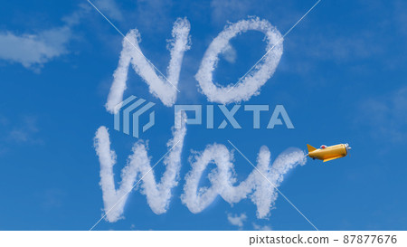 3d rendering of Airplane writing No War lettering in the sky. Concept of stop war in Ukraine, russian aggression, invasion, conflict, help for EU and USA. 87877676