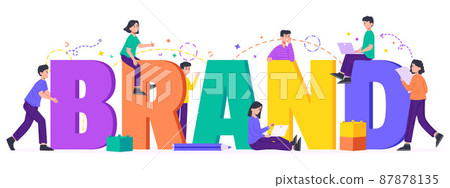 Brand building characters team, company corporate identity concept. Business branding management, brand person vector illustration. Company personality development 87878135