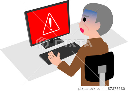 A warning screen is displayed on the computer (elderly man) 87878680