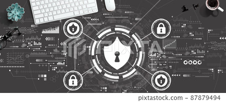 Cyber security theme with a computer keyboard Cyber security theme with a computer keyboard 87879494