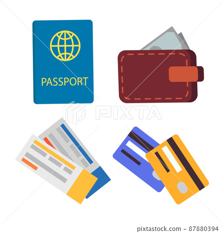 Passport and Globe Sign Set Vector Illustration 87880394