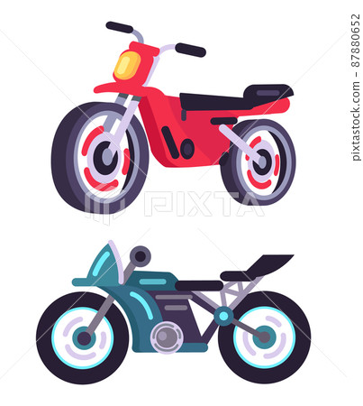 Modern Sportive Motorbikes in Red and Blue Corpuses 87880652