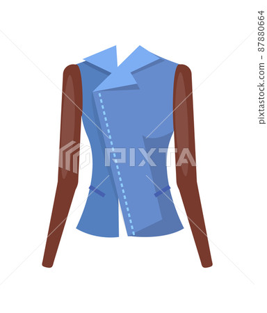 Stylish Female Denim Jacket with Leather Sleeves 87880664