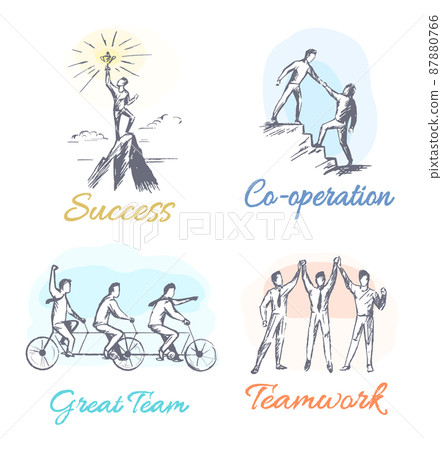 Success and Co-operation Set Vector Illustration Success and Co-operation Set Vector Illustration 87880766