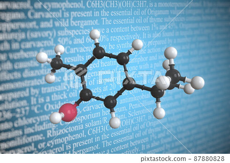Molecular model of carvacrol, 3D rendering Molecular model of carvacrol, 3D rendering 87880828