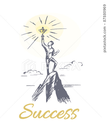 Success Person at Mountain Top Vector Illustration Success Person at Mountain Top Vector Illustration 87880969