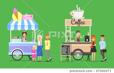 Cold Ice Cream and Hot Coffee Street Carts Set 87880971